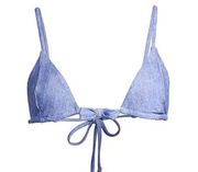 WeWoreWhat Bow Denim Print Triangle Bikini Top Size Small S NWT