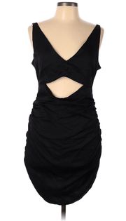 ZARA Black Ruched Cocktail Party Sleeveless Cut Out Stomach Mini Zip Up Dress