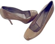 🔥”GUCCI”🔥Taupe Patent Leather Vitello Square Toe Vernice Pumps Size 38 (US 8)