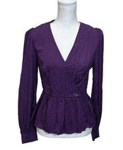 & Other Stories Jacquard Duo Button Wrap Top Viscose Blouse Purple Size 2 New