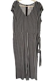 1614 Tacera Black White Pinstripe Stretch Jumpsuit Romper Size XL