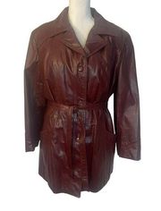 Vintage Red Leather Trench Coat