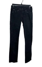 True Religion Billy Low Rise Straight Jeans Black Women's Size 25 Flap Pockets