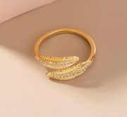 18K Gold Plated Adjustable Leaf Open Ring for Women,Leaf Ring,Statement Ring