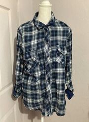 Kut From The Cloth Blue Plaid Long Sleeve Snap Button Shirt M