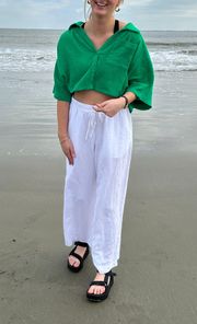 green cropped pants store button up