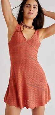 Free People Slipping Away Mini Dress Ginger Spice V Neck Knit Womens Size L New