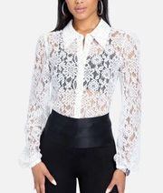 NWT Bebe dotted corded white lace blouse New size 4