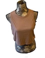 Tan Ribbed Sleeveless Crop Top with side cut outs size XL