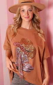 Western Boots And Hat Sequin Patch Tee