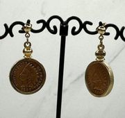 Vintage 1899 1907 US Indian Head Penny Post Dangle Earrings Pierced Pair