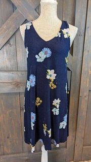 St Johns Bay Womens Size Small Knee Length Dress Blue Floral Stretch Sleeveless