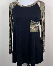 Luna Black and Camo Raglan Long Sleeve T-shirt