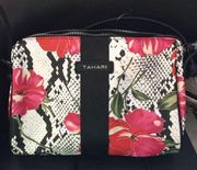 New Tahari Red Poppy Floral Snake Barrel Crossbody