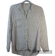 Just Living Novelty Key Print Long Sleeve Button Front Bouse Top Size S