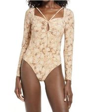 Open Edit  Tan Camo Snake Print Keyhole BodySuit Size Small