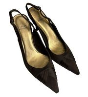 Stuart Weitzman Slingback Heels Chocolate Brown Satin Size 9.5 Pointy Toes