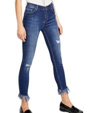 Free People We The Free Womens Great Heights Frayed Skinny Jean 27 Blue Distressed Stretch