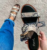 Black, White, And Pink Snakeskin Ankle Wrap Strappy Sandals