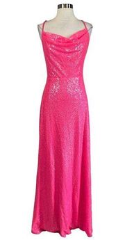 Women's Formal Dress by AQUA Size Large Pink Sequined Backless Long Evening Gown