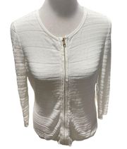 White 3/4 Sleeve Zip Front Knit Cardigan Sweater Size PXS