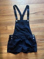 Iris Jeans Black Distressed Overall Shorts Sz M