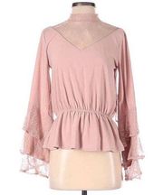 🌸 Leith Women’s Pink Long Bell Sleeve Blouse Size XS