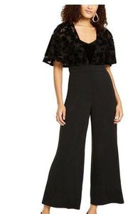 Thalia Soda XS Black Jumpsuit Floral Velvet Lace Wide Leg