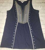 Nwt Women's Charter Club Cotton Embroidered Navy Tank Top Size XS