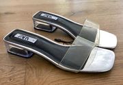 Zara Square Toe Sandals Mules in Clear and Silver