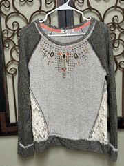 Jolt long sleeve top with lace & studed detail