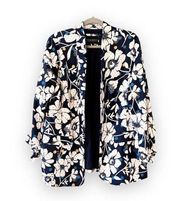 Eloquii Women’s Size 16 Navy Floral Open Front Jacket Blazer Tie Sleeve Spring