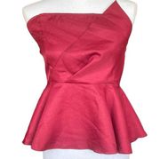 SHEIN Women Top Asymmetrical Bodice Sleeveless Peplum Hem Back Zip Satiny M Red