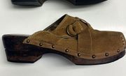 Skechers Women's Wooden Clog Platform Brown Suede Leather Slip On US 8