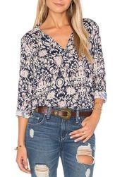 VELVET by GRAHAM & SPENCER Small Blue Paisley Print Leonie Blouse Aurora Top