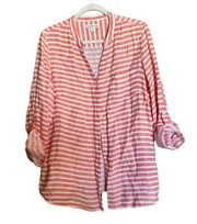 Coldwater Creek Shirt Womens Extra Large XL Stripe Linen Button Up Blouse Top
