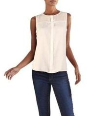 T Tahari Women's Illusion Button-Down Tank Top Ivory Size L Petite Semi‎ Sheer