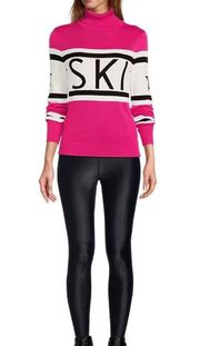 Active Ski Motif Ribbed Turtleneck Long Sleeve Statement Sweater 