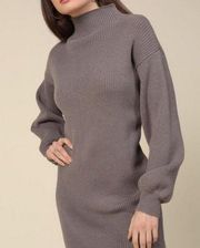 LINE AND DOT Sz Medium Women's Gray Alder Long Sleeve Sweater Dress Mock Neck