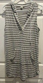 Beach by Exist Womens Tunic Mini Dress Hooded Gray White Stripes Women’s XL