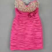 Panoply Women Dress Size 10 Pink Mini Bodycon Dazzling Strapless Beads Gathered