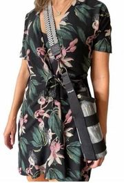 Babaton aritzia black floral true wrap sundress size medium