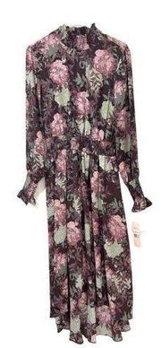 NWT  Dress size 8 Long Dress Smocked Sleeve Floral Flower Print