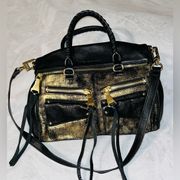 Aimee Kestenberg Leather Gold/Black Satchel Handbag