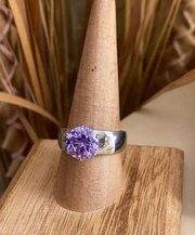 High polished Stainless Steel  Ring with Amethyst AAA Grade CZ Size 9