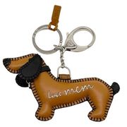 MCM Charm Keychain Dog Daschund in Cognac Black Leather