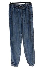 Velvet Heart Medium Cargo Pants Tencel/Linen Pockets Elastic Hem Waistband Blue