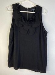 Cynthia Rowley Women Jersey Knit Top L Black Floral Zip Back Sleeveless Stretch