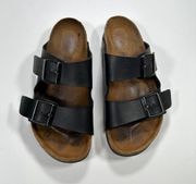 Birkenstock Arizona Birkibuc Slip On Slide Buckle Sandal Leather Black EU 39