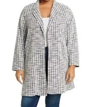 Melloday Jacket Notch Collar Marled Plaid Textured Woven Coatigan Plus Size 1X